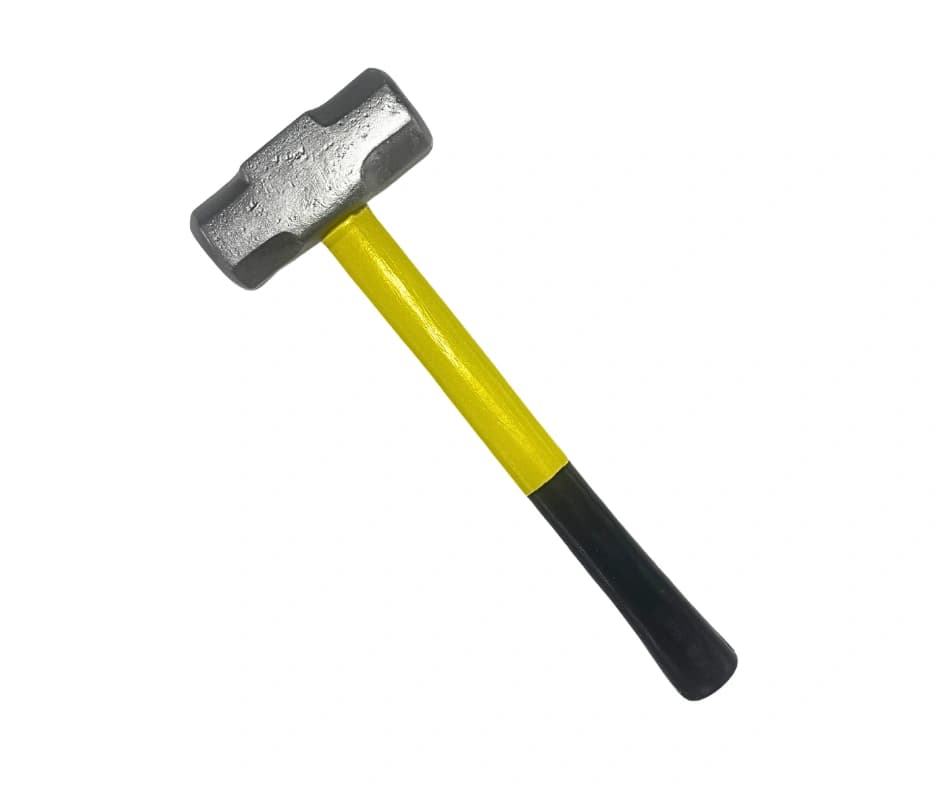 Training sledgehammer prop made from PU foam with a grey head, yellow shaft and black grip, realistic for police training drills.